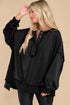 Oversized Raw Edge Button Front Pullover Sweatshirt