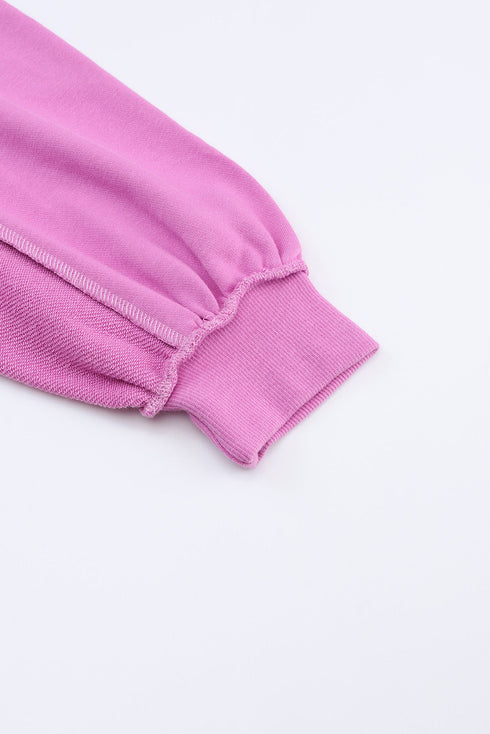 Oversized Raw Edge Button Front Pullover Sweatshirt