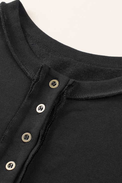 Oversized Raw Edge Button Front Pullover Sweatshirt
