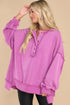 Oversized Raw Edge Button Front Pullover Sweatshirt