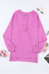 Oversized Raw Edge Button Front Pullover Sweatshirt