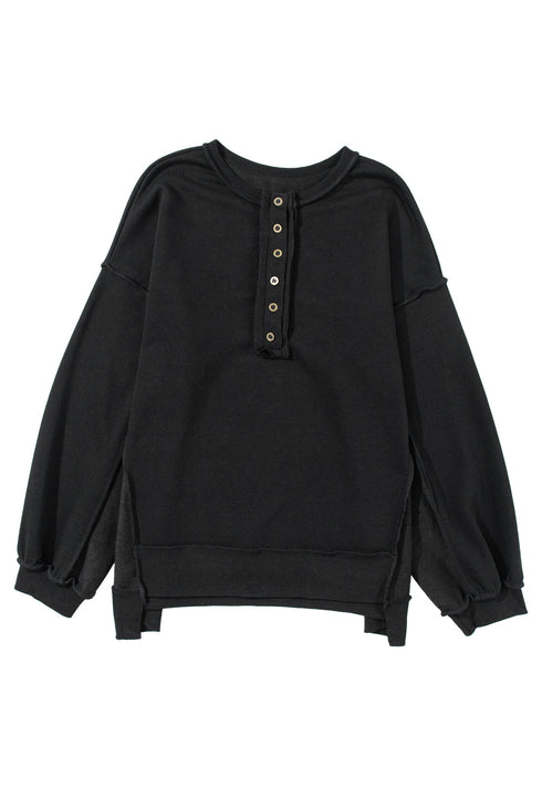 Oversized Raw Edge Button Front Pullover Sweatshirt