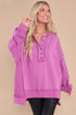 Oversized Raw Edge Button Front Pullover Sweatshirt