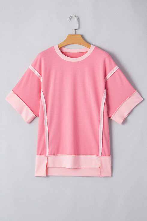 Oversized Raw Edge Patchwork High Low Tunic Tee