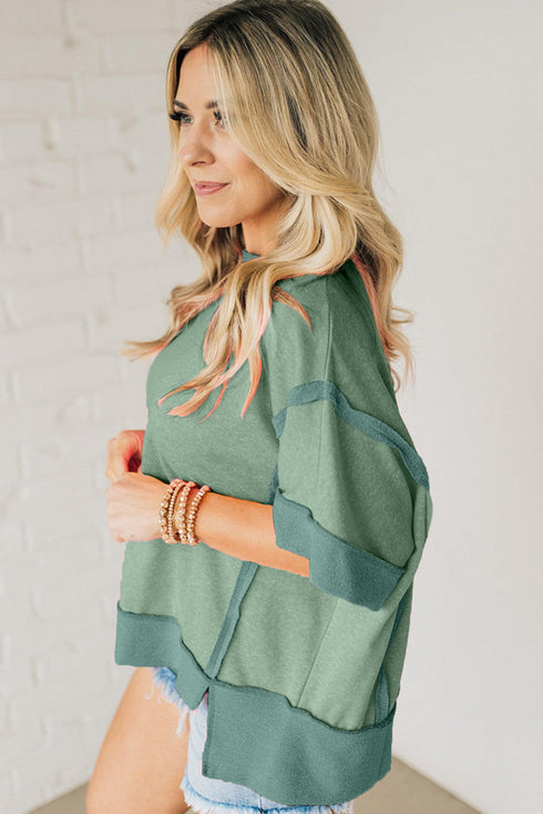 Oversized Raw Edge Patchwork High Low Tunic Tee
