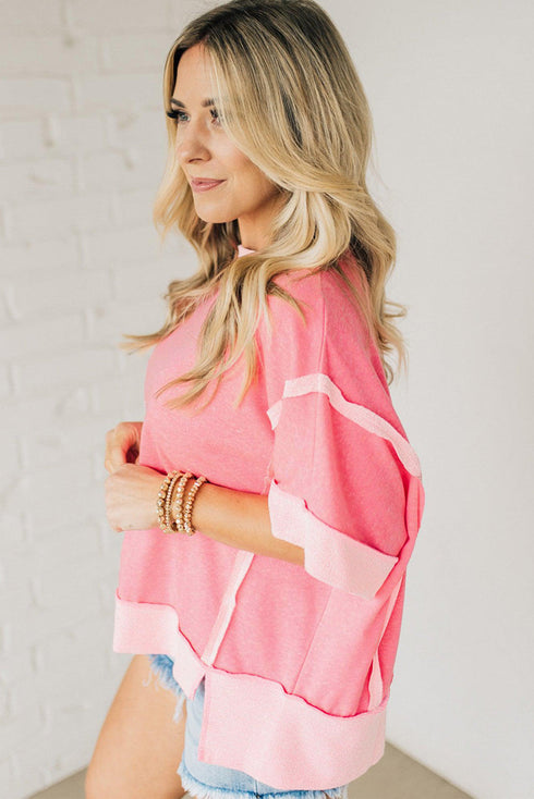 Oversized Raw Edge Patchwork High Low Tunic Tee