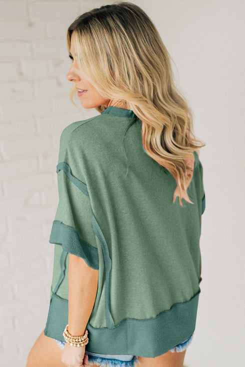 Oversized Raw Edge Patchwork High Low Tunic Tee