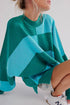 Oversized Ribbed Knit Checkerboard Mock Neck Pullover