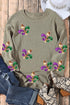 Oversized Ribbed Knit Fleur De Lis Graphic Pullover Sweatshirt