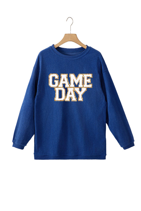 Oversized Ribbed Knit Graphic Crewneck Pullover Sweatshirt