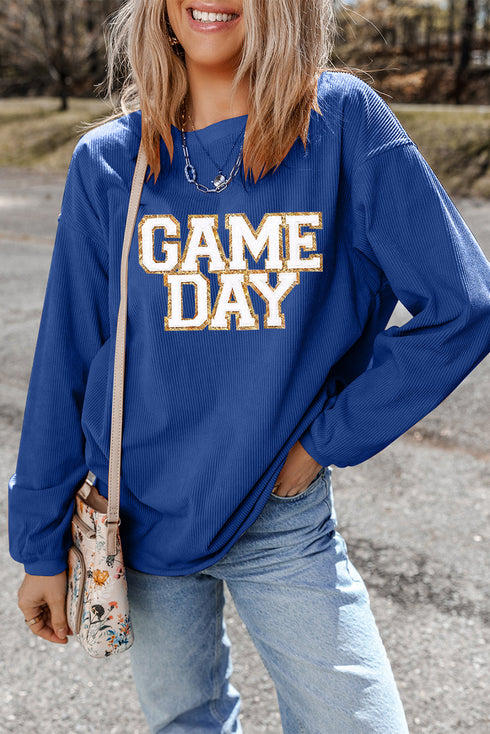 Oversized Ribbed Knit Graphic Crewneck Pullover Sweatshirt