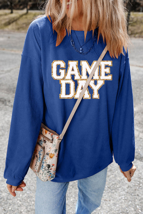 Oversized Ribbed Knit Graphic Crewneck Pullover Sweatshirt