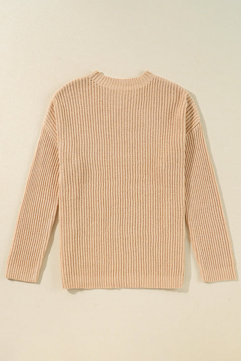 Oversized Ribbed Knit High Low Hem Pullover Sweater