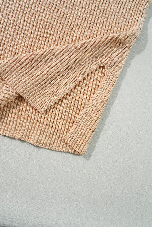 Oversized Ribbed Knit High Low Hem Pullover Sweater