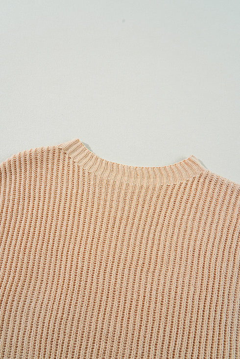Oversized Ribbed Knit High Low Hem Pullover Sweater