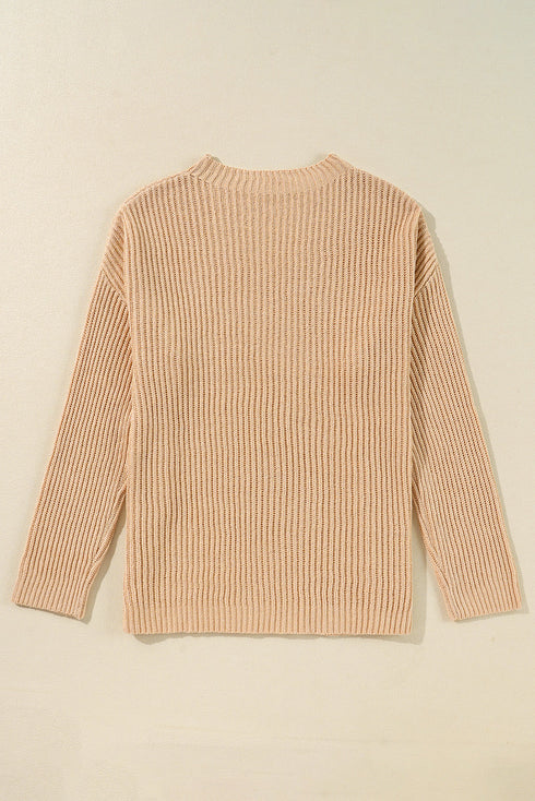 Oversized Ribbed Knit High Low Hem Pullover Sweater