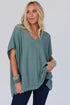 Oversized Ribbed Knit V Neck Dolman Short Sleeve Poncho Top