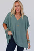 Oversized Ribbed Knit V Neck Dolman Short Sleeve Poncho Top