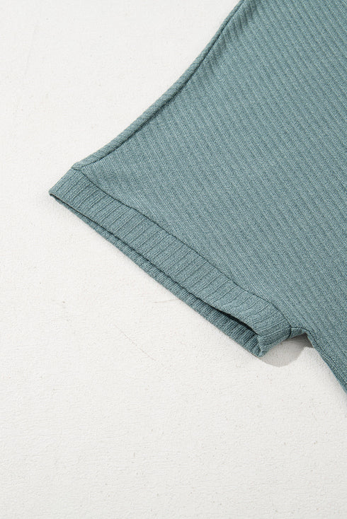 Oversized Ribbed Knit V Neck Dolman Sleeve Top