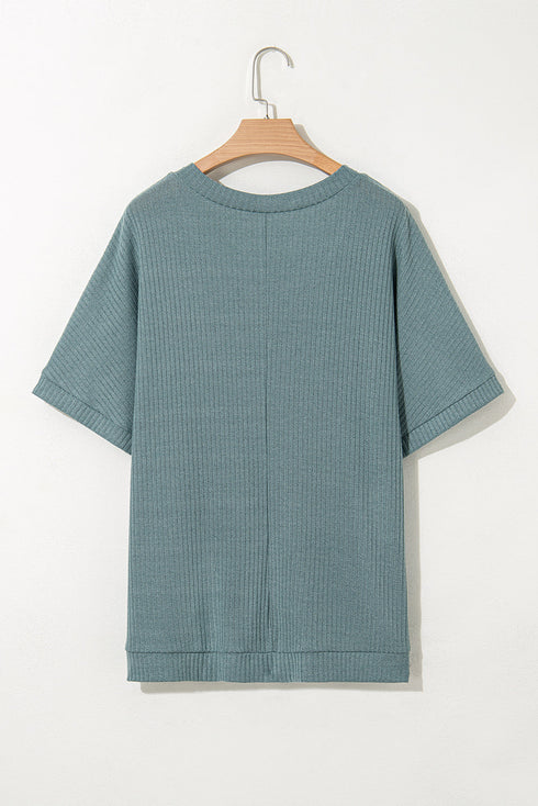 Oversized Ribbed Knit V Neck Dolman Sleeve Top