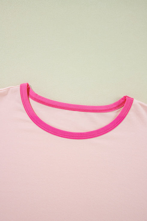 Oversized Round Neck Spliced Sleeve Cotton Blend Top
