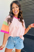 Oversized Round Neck Spliced Sleeve Cotton Blend Top