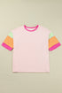 Oversized Round Neck Spliced Sleeve Cotton Blend Top