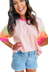 Oversized Round Neck Spliced Sleeve Cotton Blend Top