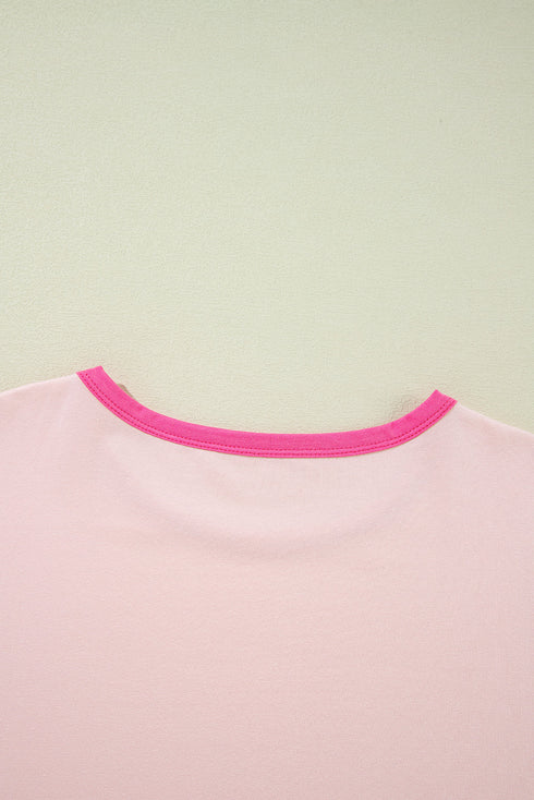 Oversized Round Neck Spliced Sleeve Cotton Blend Top