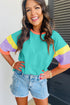 Oversized Round Neck Spliced Sleeve Cotton Blend Top