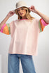 Oversized Round Neck Spliced Sleeve Cotton Blend Top