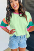 Oversized Round Neck Spliced Sleeve Cotton Blend Top