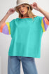 Oversized Round Neck Spliced Sleeve Cotton Blend Top
