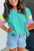 Oversized Round Neck Spliced Sleeve Cotton Blend Top