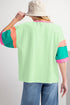 Oversized Round Neck Spliced Sleeve Cotton Blend Top