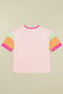 Oversized Round Neck Spliced Sleeve Cotton Blend Top