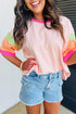 Oversized Round Neck Spliced Sleeve Cotton Blend Top