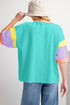 Oversized Round Neck Spliced Sleeve Cotton Blend Top