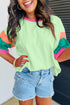 Oversized Round Neck Spliced Sleeve Cotton Blend Top
