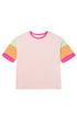 Oversized Round Neck Spliced Sleeve Cotton Blend Top