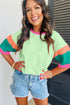 Oversized Round Neck Spliced Sleeve Cotton Blend Top