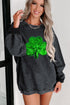 Oversized Sequin Shamrock Graphic Corded Pullover Sweatshirt