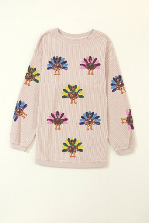 Oversized Sequin Turkey Corduroy Pullover Sweatshirt