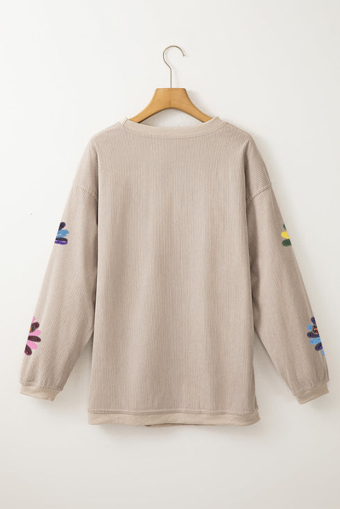 Oversized Sequin Turkey Corduroy Pullover Sweatshirt