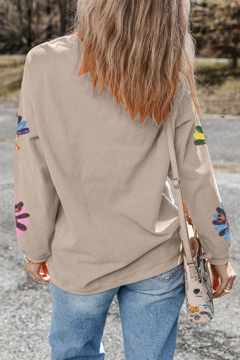 Oversized Sequin Turkey Corduroy Pullover Sweatshirt