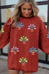 Oversized Sequin Turkey Corduroy Pullover Sweatshirt
