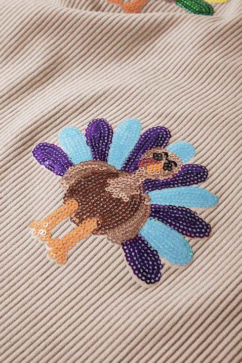 Oversized Sequin Turkey Corduroy Pullover Sweatshirt