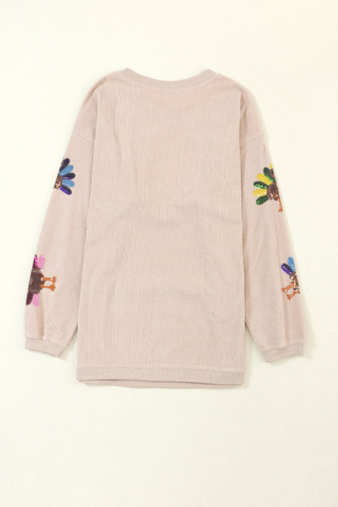Oversized Sequin Turkey Corduroy Pullover Sweatshirt