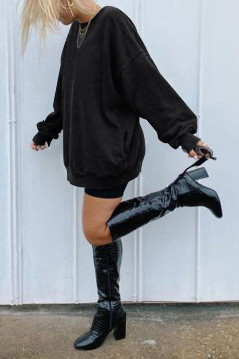 Oversized Solid Drop Shoulder Sweatshirt