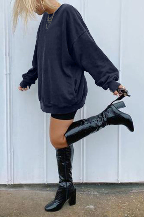 Oversized Solid Drop Shoulder Sweatshirt
